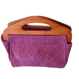 Artesanias Pinzon Woven Wood Handle Clutch Purple Boho Geometric Vintage Small
